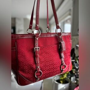 Coach Signature Red City Tote #F12346 Rare